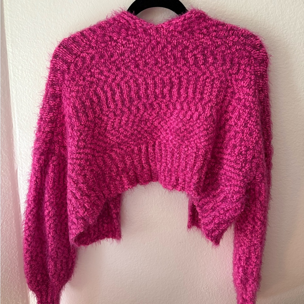 Fuzzy Pink Knit Sweater Cardigan